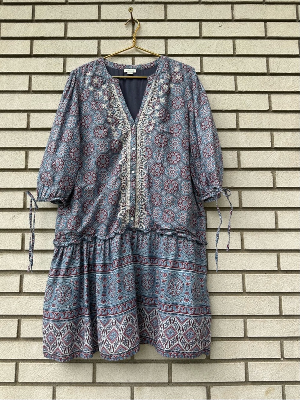 Sundance Zuri Discovery Cotton Boho Mini Dress Mosaic Medallion XL Cottagecore - Picture 3 of 11